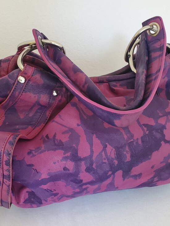 Kooba Handbags - Kooba Leather Purse Hobo Handbag purple navy blue fuscia pink painted tie dyed